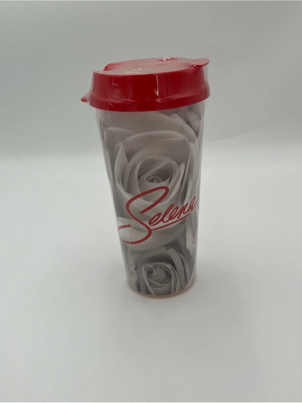 Selena Rose Print Travel Tumbler with Red Lid